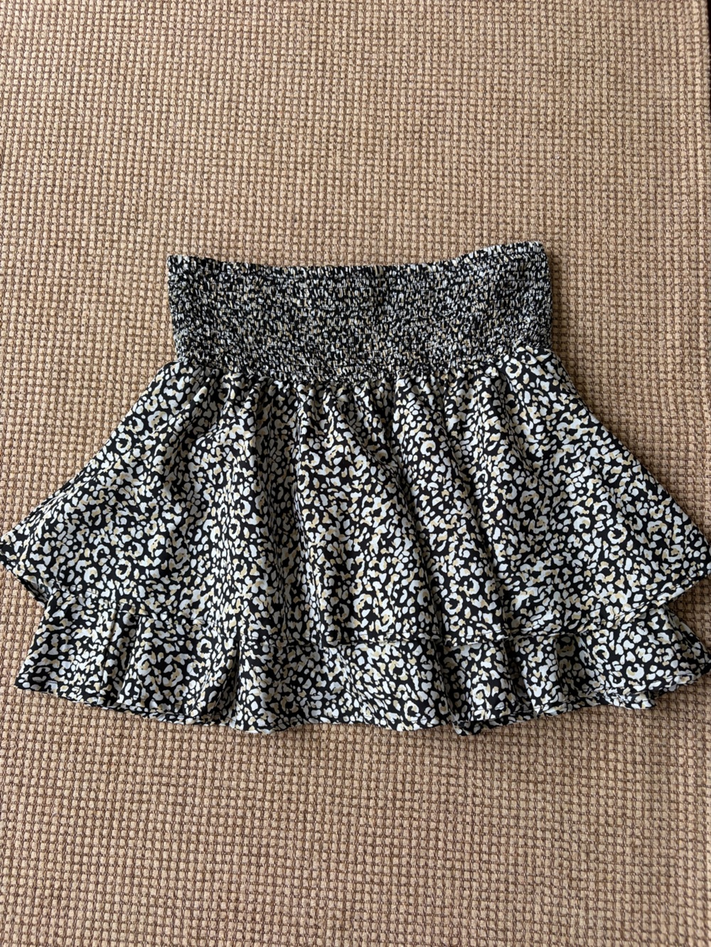 Rebellion Again Black and Cream Smocked-Waist Ruffle Mini Skirt